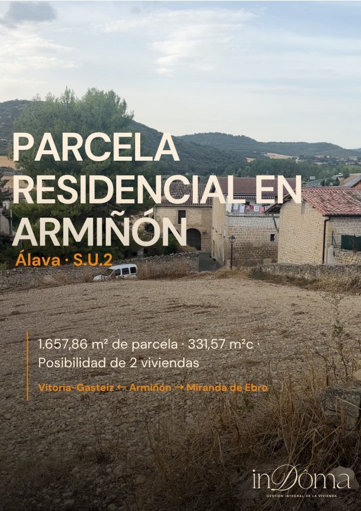 Portada comercial de parcela residencial en Armiñón de 1.657,86 m², con 331,57 m² de edificabilidad y posibilidad de dos viviendas.