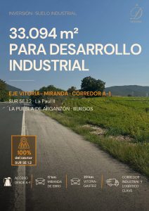 Portada comercial de suelo industrial en Burgos, sector La Paul II, con 33.094 m² para desarrollo industrial en La Puebla de Arganzón.