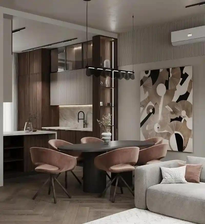 Comedor y cocina reformados con diseño moderno y materiales naturales — InDôma Pamplona