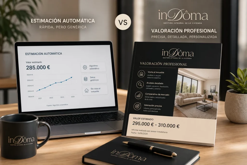 Comparación entre una valoración profesional y un estimador online de viviendas.