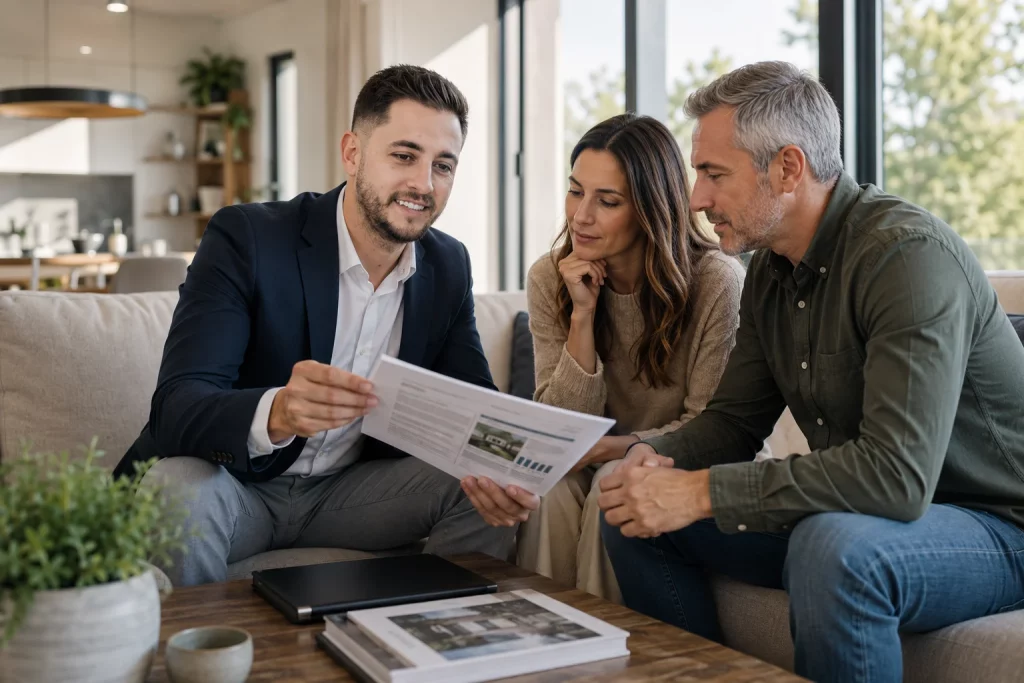 Asesor inmobiliario realizando la valoración de una vivienda en Pamplona.