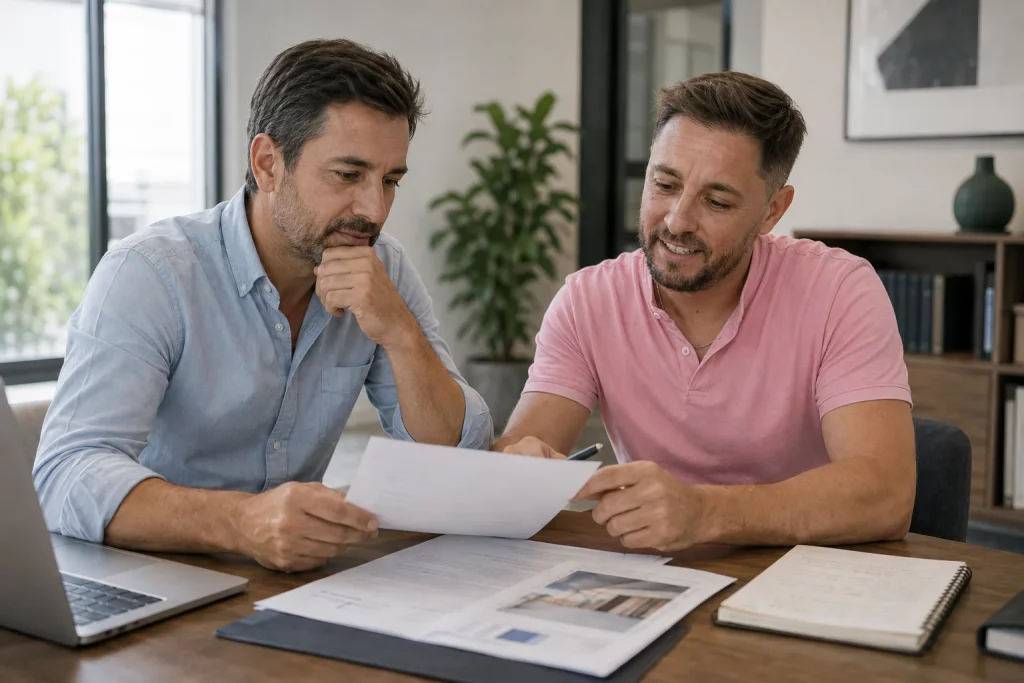 Propietario revisando la documentación fiscal de una vivienda heredada en Navarra.